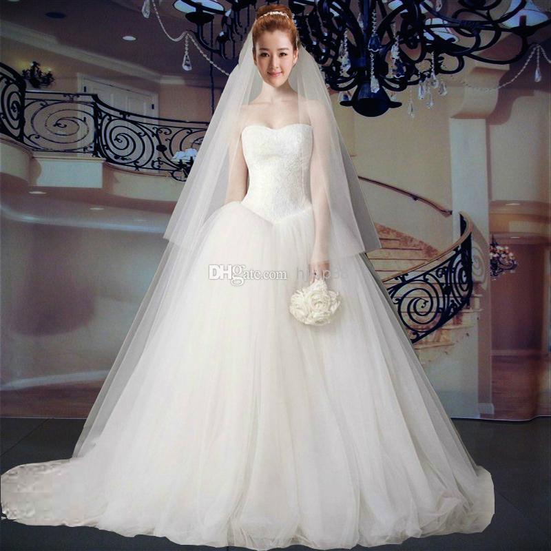 زفاف - 2014 New Tulle Ball Gown Lace Wedding Dresses Cathedral Train Wedding Dress Online with $107.39/Piece on Hjklp88's Store 