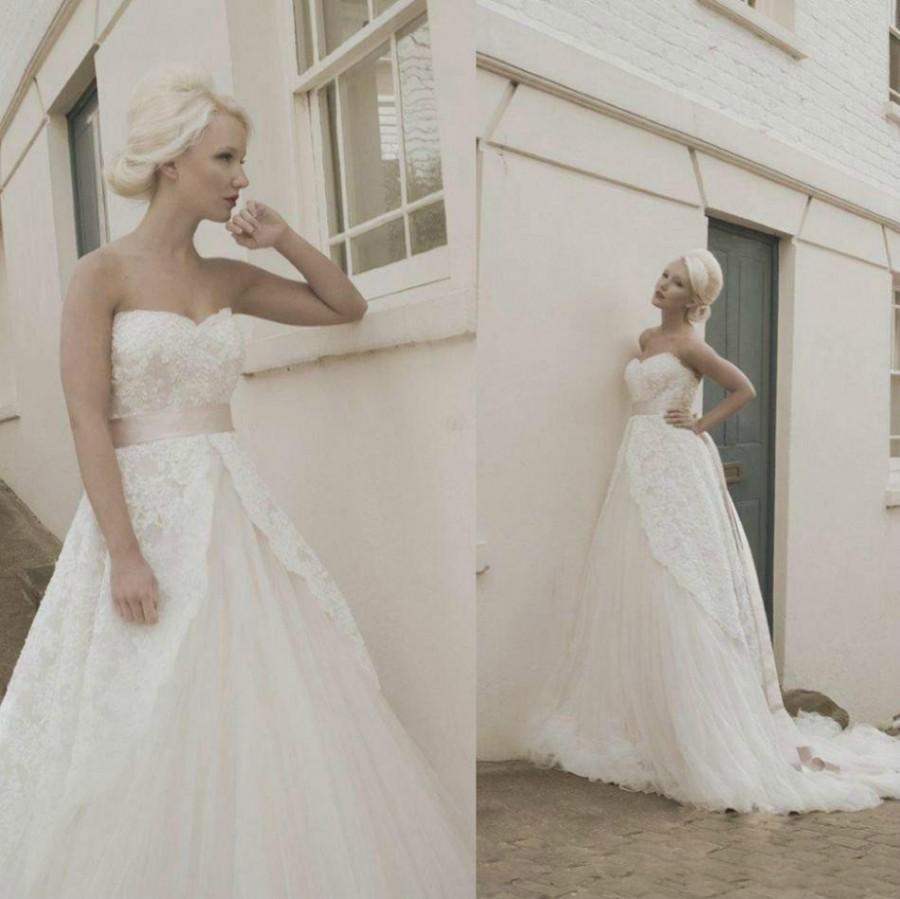زفاف - 2015 Vintage Lace Tulle Wedding Dresses Garden Ribbon Sash Sweep Train Sheer Elegant Bridal Party Gowns Ball 2015 Custom House of Mooshki Online with $114.5/Piece on Hjklp88's Store 