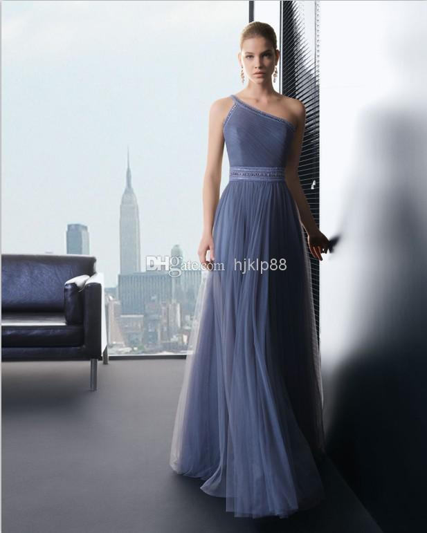 Mariage - New 2013 One-shoulder Sheath Tulle Ruffle Beaded Sash Zipper Dark Blue Fiesta Prom Dress Bridesmaid Dress Online with $72.99/Piece on Hjklp88's Store 