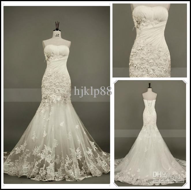 Mariage - Actual Images New Sweetheart Strapless Beautiful Applique/Tulle Beading Chapel Train Mermaid Wedding Dresses Bridal Dresses Lace Up Online with $119.66/Piece on Hjklp88's Store 