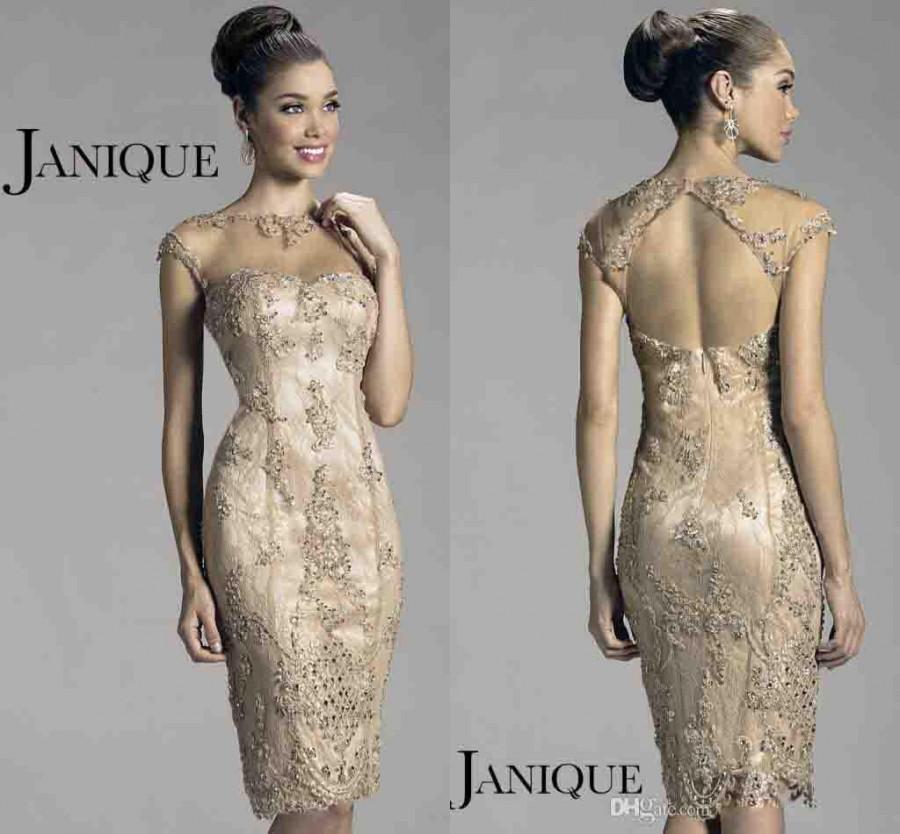 Wedding - 2014 New Arrival Sexy Illusion Crew Neck Cap Sleeve Lace Beaded Sheath Mother Of The Bride Dresses Janique Evening Dresses Online with $100.53/Piece on Hjklp88's Store 