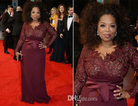 Свадьба - 2014 Oprah Winfrey Burgundy Long Sleeves Sexy Mother of the Bride Dresses V-Neck Sheer Lace Sheath Plus Size Celebrity Red Carpet Gowns Sale Online with $96.76/Piece on Hjklp88's Store 