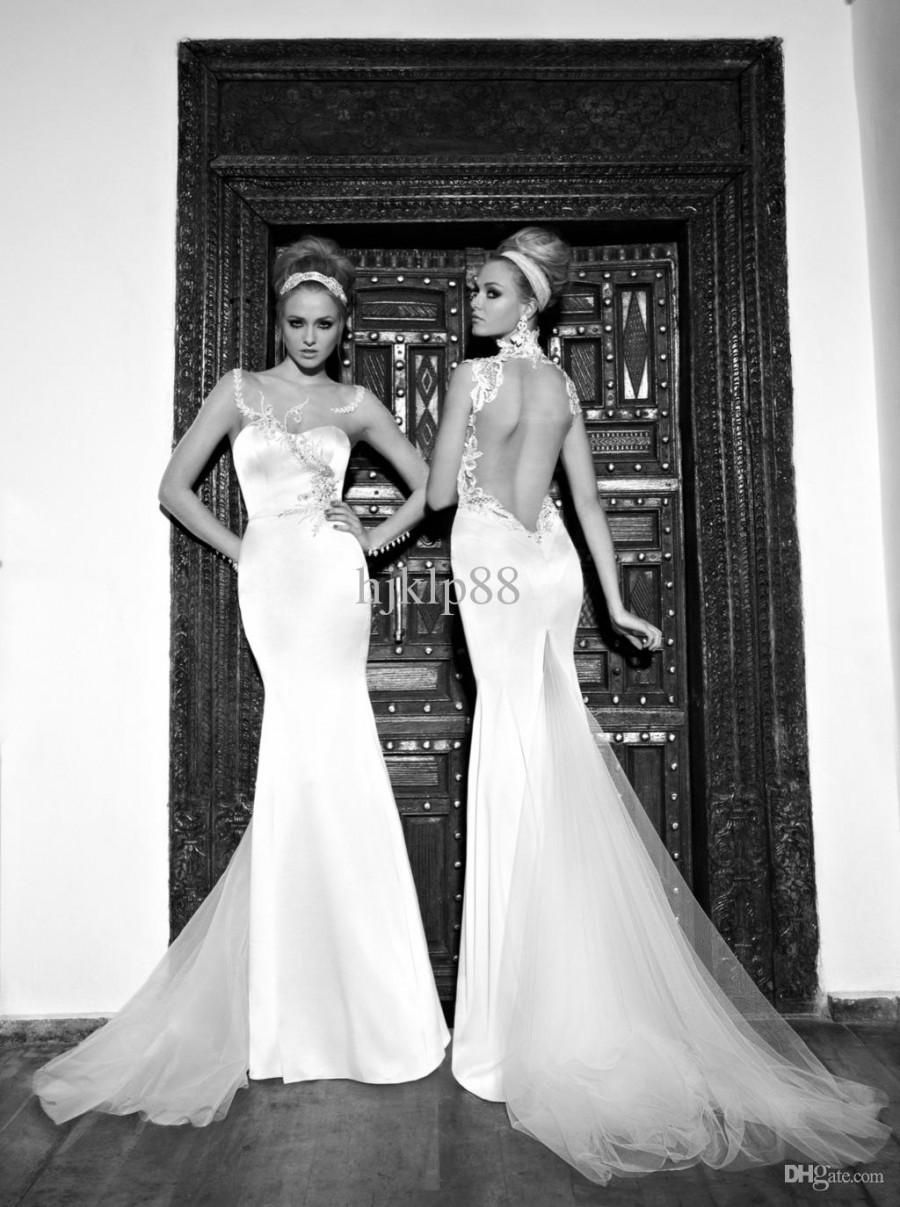 Wedding - Beautiful Sexy 2013 New Galia Lahav Illusion Neckline/Backless Applique Beaded Satin/Tulle Mermaid Wedding Dresses Garden Bridal Gown Online with $115.71/Piece on Hjklp88's Store 