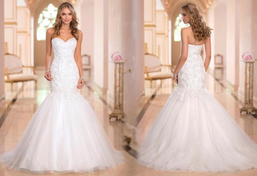 Свадьба - New Arrival Sweetheart Tull Applique 2015 Wedding Dresses Beads Pearls Chapel Train Wedding Dress Bridal Gown Lace Up Online with $141.37/Piece on Hjklp88's Store 