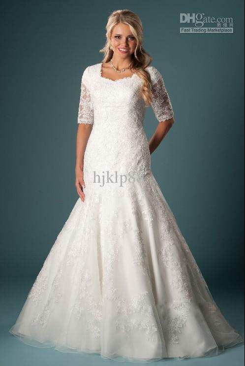 Hochzeit - Slim A-line Silhouette Features Beautiful Lace Appliqu Sheer Lace Sleeves Add Elegance Modest Wedding Dresses Bridal Gown Online with $129.24/Piece on Hjklp88's Store 