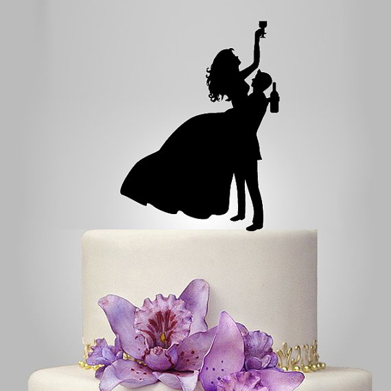 Свадьба - Funny wedding cake topper silhouette, drunk bride cake topper,  groom and bride silhouette cake topper, personalize Acrylic cake topper
