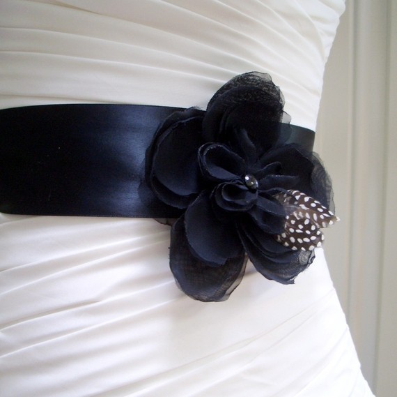 Wedding - Wedding Sash Black Bridal Sash Belt JOSIE - Black on Black