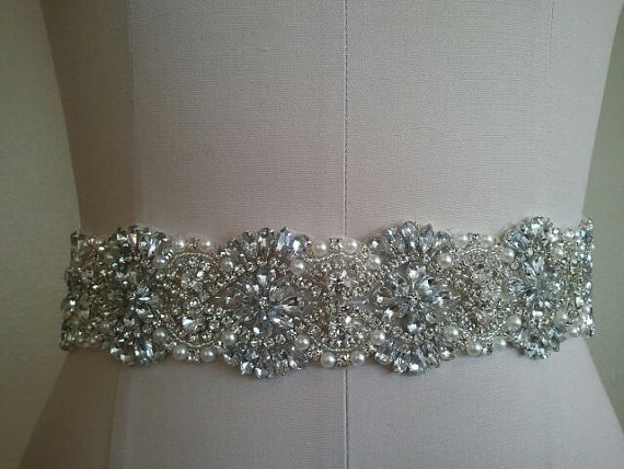 زفاف - SALE - Wedding Belt, Bridal Belt, Sash Belt, Crystal Rhinestones & Pearls - Style B2999C