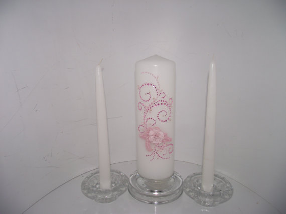 Wedding - Wedding Pillar Unity candle in the pink with tapers