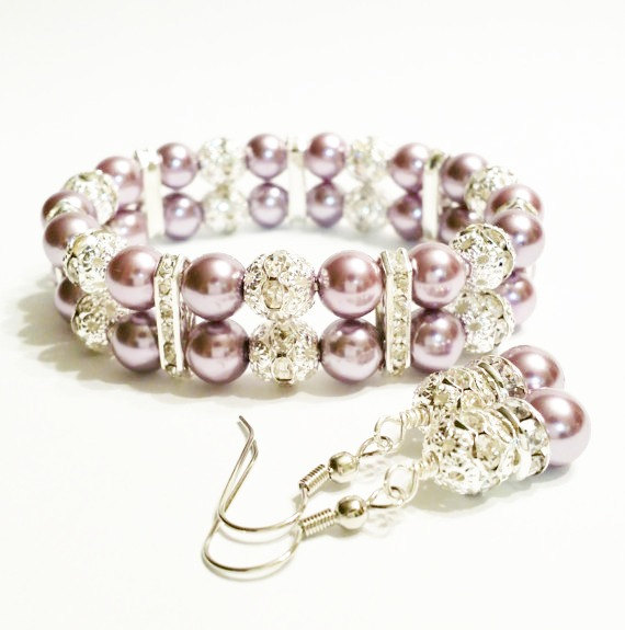 زفاف - Wedding Jewelry / Purple Wedding / Lavender Bridal Earrings / Pulsera Perla  / Bridesmaid Jewellery / Pearl Earrings / Bridesmaid Jewelry /