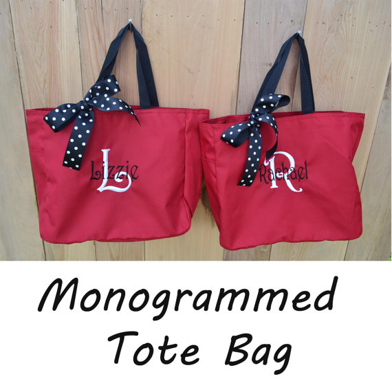 زفاف - 6 Personalized Bridesmaid Gift Tote Bags Monogrammed Tote, Bridesmaid Tote, Personalized Tote