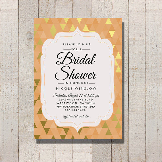 Свадьба - Bridal Shower Invitation Gold and Peach Geometric Modern Invite DIY Printable Wedding Invite