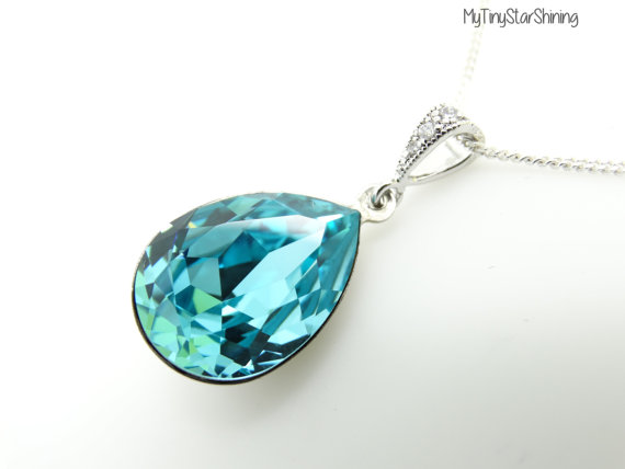 زفاف - Teal blue Necklace Turquoise Necklace Swarovski crystal Necklace Wedding Jewelry Bridesmaid gift