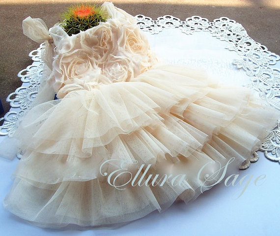Wedding - Ivory Rosette Tutu Dress, Toddler IvoryTutu Dress, Ivory Flower Girl Dress, Ivory Tutu Flower Girl Dress, Baby Girl Party Dress