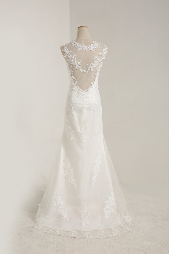 زفاف - Wedding Dress,Wedding Gown, Champagne lining Bridal Gown With Open Back, Wedding Dress : MARIA Lace Ivory White Gown