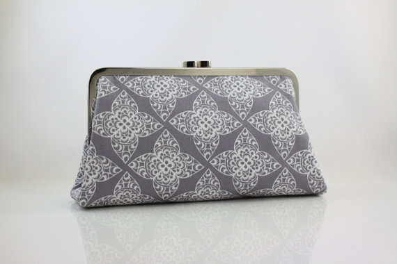 Mariage - Gray Floral Pattern Bridesmaid Clutch / Wedding Purse - the Christine Style Clutch