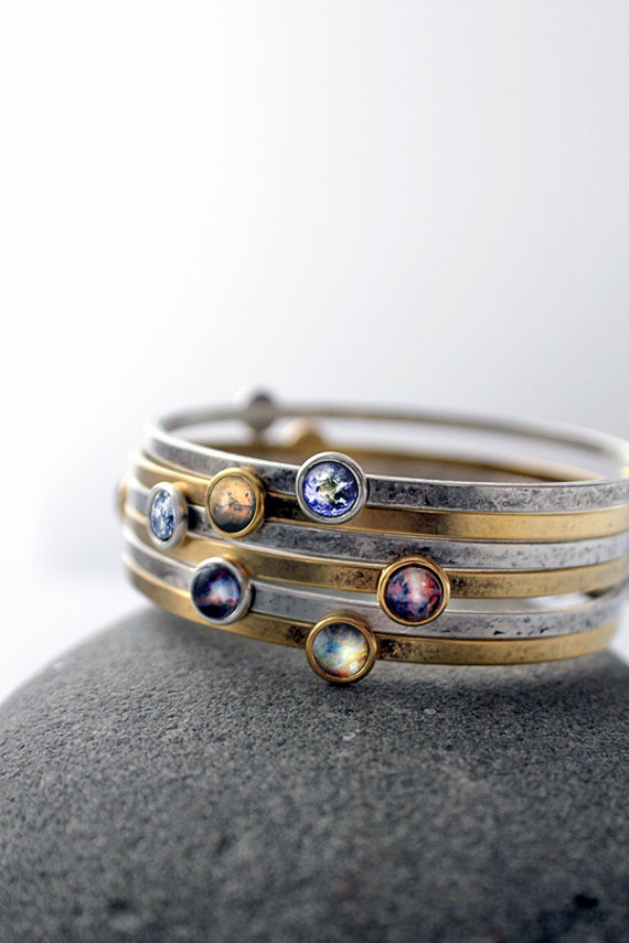 Wedding - Galaxy Space Bracelet -  Universe Jewelry - Petite Solar System Planet and Nebula Bracelet - Space Jewelry, Bridesmaid Gift