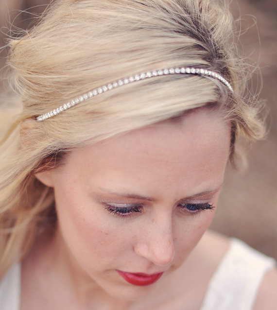 زفاف - Bridal Headband - Wedding Veil - Rhinestone headband - Wedding Hair piece - Tie on headband