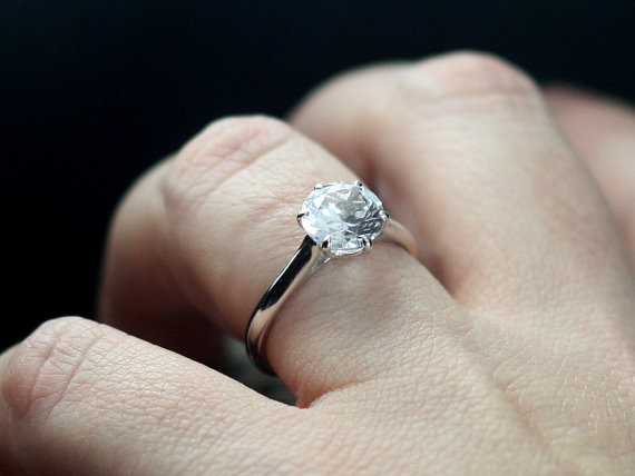Hochzeit - Engagement Ring Dinlas Moissanite Solitaire Engagement Promise Ring Custom Size White-Yellow-Rose Gold-10k-14k-18k-Platinum