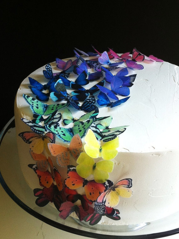 Mariage - Wedding Cake Topper EDIBLE Butterflies The Original - Rainbow Collection 50 small - Cake & Cupcake toppers - PRECUT and Ready to Use