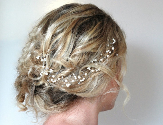 Wedding - Pearl Crystal Hair Vine, Wedding Hair Accessories,Customised Bridal Headpiece,Swarovski Crystal & Pearl Hair Piece, Formal Hair Vine