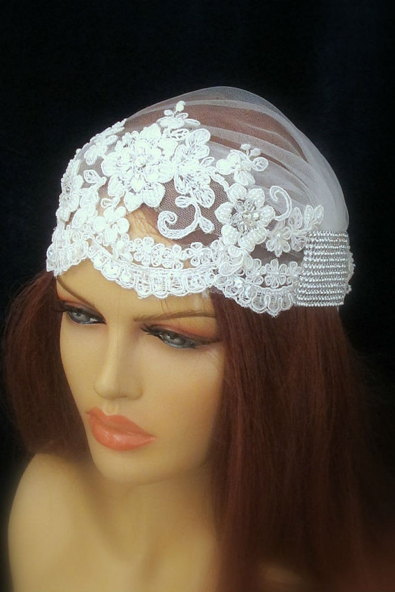 Hochzeit - Juliet Cap Veil Bridal Vintage Inspired Scallopped Edge Lace Wedding Accessories  Headpiece