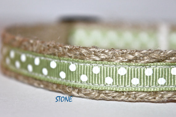 Свадьба - 5/8 inch Wide Green Dog Collar -Polka Dot Sage & White Dog Collar - Small Dog Collar - Adjustable Dog Collar - Pet Accessories - Stone