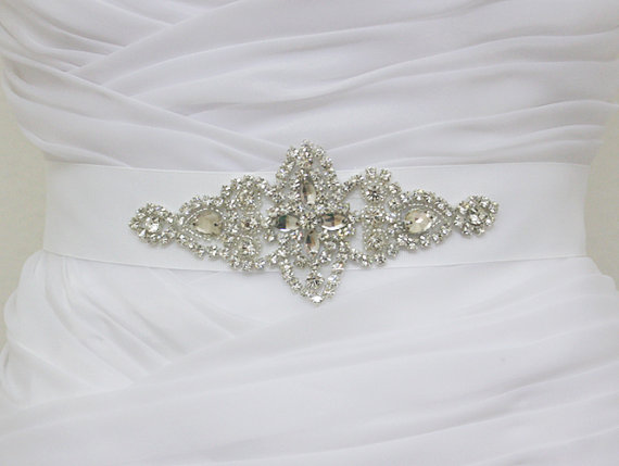 Mariage - CHLOE - Bridal Scroll Crystal Rhinestone Sash, Wedding Beaded Sashes, Rhinestones Bridal Belt, Bridal Party Belts