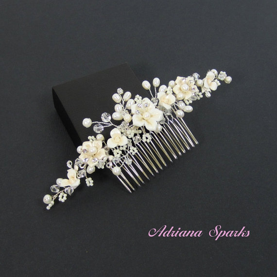 زفاف - Flower Bridal Comb, Allison Hair Comb, Pocelain Flower Bridal hair comb, Wedding hair accessories, Bridal Headpieces,