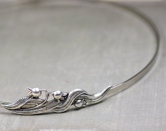 زفاف - Lily headband art nouveau silver flower vintage style elegant bridesmaid wedding bridal hair