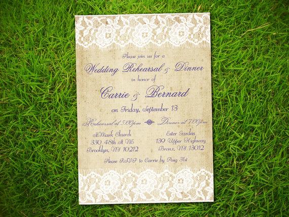 Wedding - Wedding Rehearsal Dinner Invitation Card - Vintage Rustic Double White Lace Personalised DIY Double Sided Printable