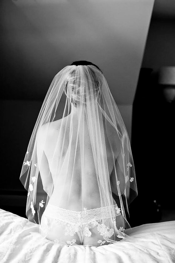 Hochzeit - New - Wedding Veil - Handmade Fingertip Length Veil with Bridal Lace  Appliques - made to order
