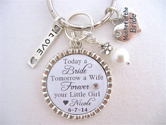 Hochzeit - Mother of the BRIDE Gift, Mother of the Groom BRIDAL Jewelry Quote Wedding White Damask Man of my Dreams Wedding CHARM necklace Keychain