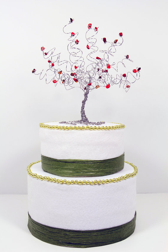Hochzeit - Wedding Cake Topper Fall Tree Custom Wire Sculpture Autumn Colors