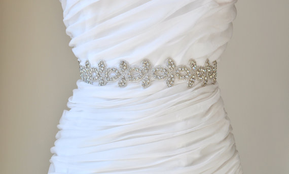 Hochzeit - Wedding sash, Crystal rhinestone beaded bridal sash, Bridal Accessories