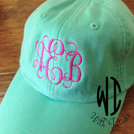 Wedding - Monogrammed Hat Monogram Cap with Cool Mesh Lining and Adjustable Leather Strap Bridal party or bridesmaid gift