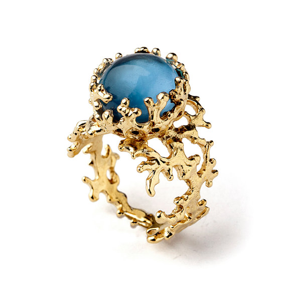 زفاف - CORAL London Blue Topaz Ring Gold, Blue Topaz Engagement Ring, Unique Gold Ring, Gold Gemstone Ring, 14k Blue Topaz Ring
