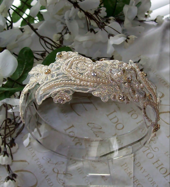 Свадьба - Lace Wedding Headband,Wedding Headband,Rhinestone Headband,Bridal Fascinator,Wedding Accessories,Bridal Lace Headband,Bridal Headband