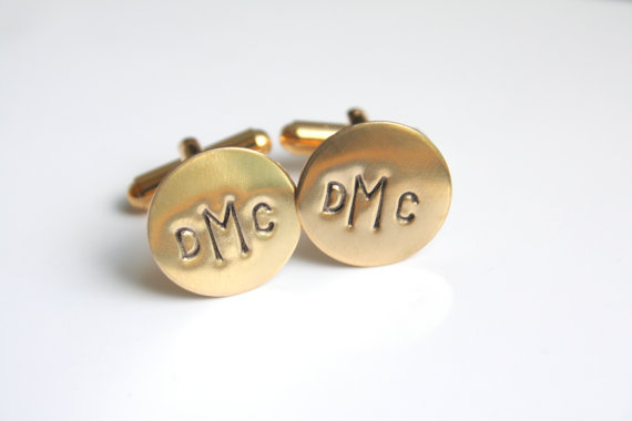 Mariage - Personalized Gold Cuff Links Cufflinks- Custom Monogram for Groom or Groomsmen Dad or Grandfather