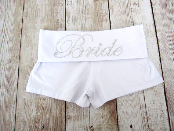 Mariage - Yoga Bride Shorts. Rhinestone Wedding Shorts. Honeymoon. Lingerie Booty Short Panties. Wifey Shorts