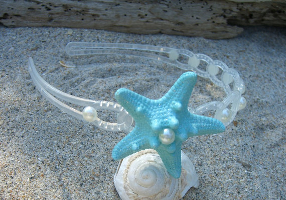 Свадьба - Starfish Mermaid Headband-SCUBA BLUE-Beach Weddings, Mermaids, Destination Wedding, Tiffany Aqua Blue, Starfish Hair Accessories, Seashore