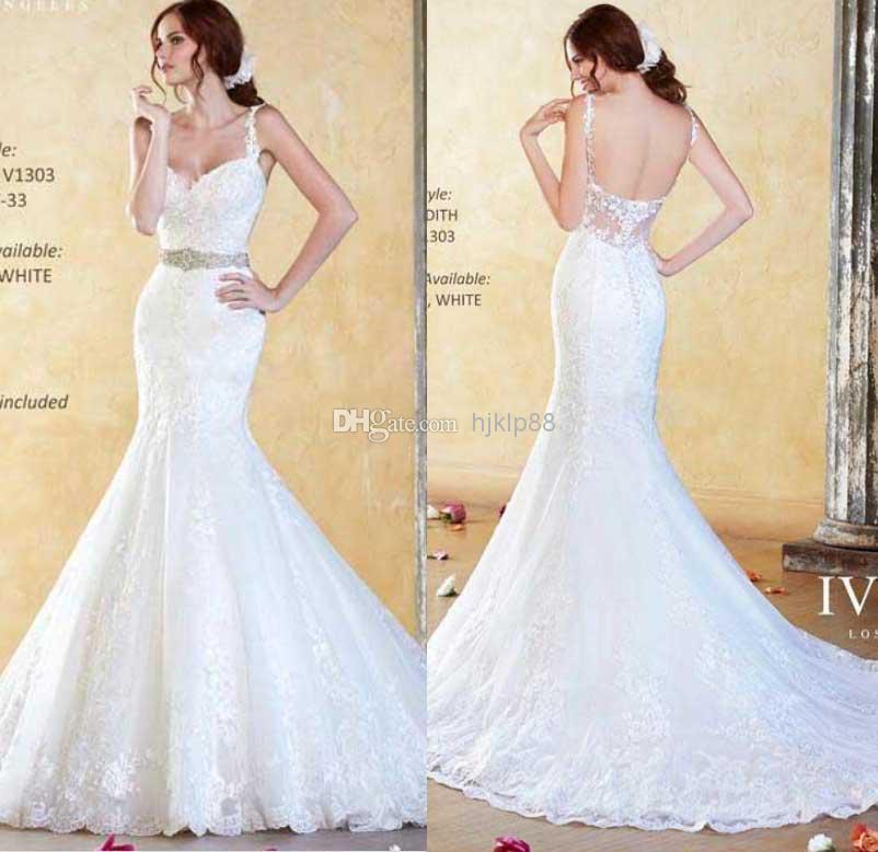 Wedding - 2014 New Arrival Sexy Tulle Applique Beaded Sash Mermaid Backless Wedding Dresses Spaghetti Sweetheart Wedding Dress Bridal Gown Online with $125.66/Piece on Hjklp88's Store 