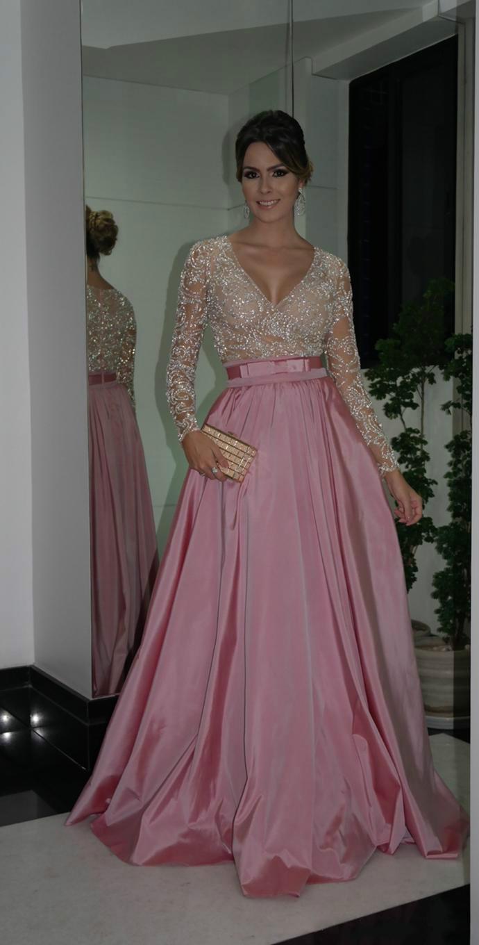 Hochzeit - Stunning Vestidos De Bridesmaids Dresses Para Madrinhas Beads Nude Pink Satin A-Line Long Sleeves Charming Floor Length 2015 New Arrival Online with $107.44/Piece on Hjklp88's Store 