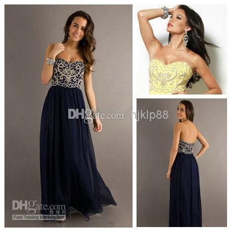 زفاف - Masterfully Sweetheart Embroidery Dark Navy Blue Long Cheap Chiffon Prom Dresses 2013 Online with $87.08/Piece on Hjklp88's Store 