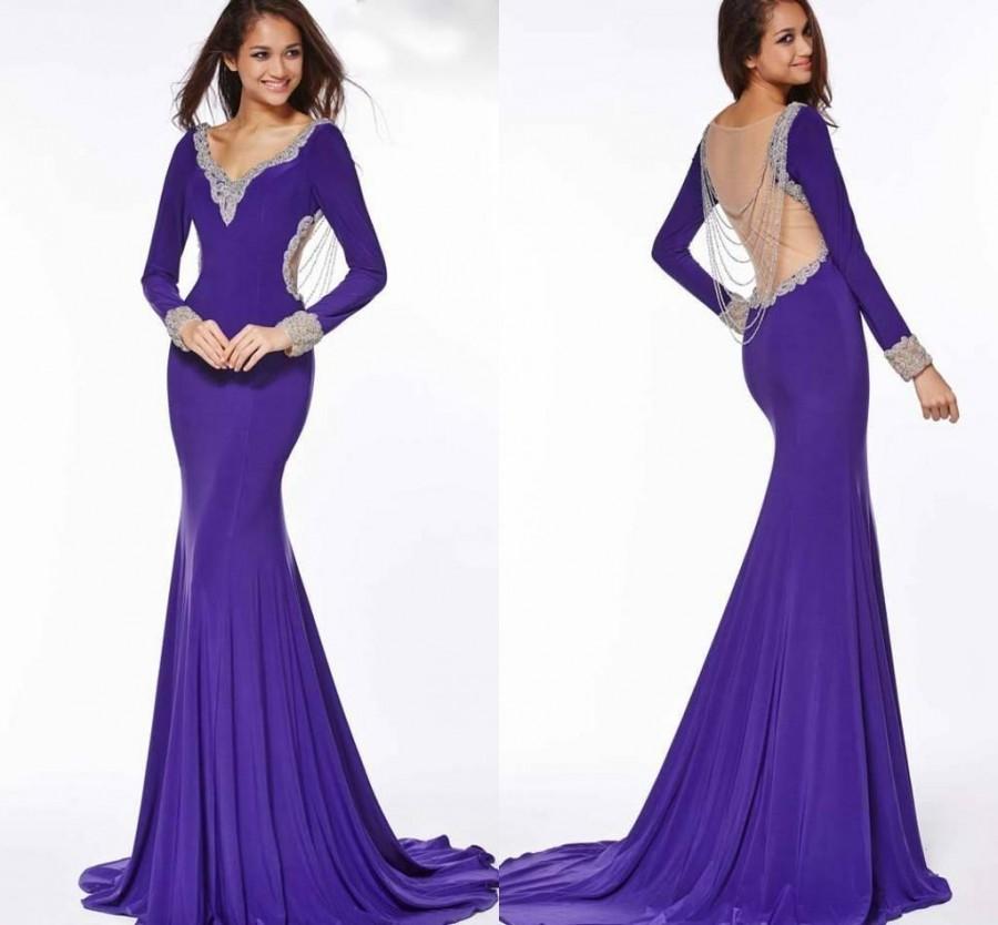 زفاف - New Design Bling Beading Sparkly Full Length Party Prom Dress With Long Sleeve 2015 Sheer Back, $111.27 