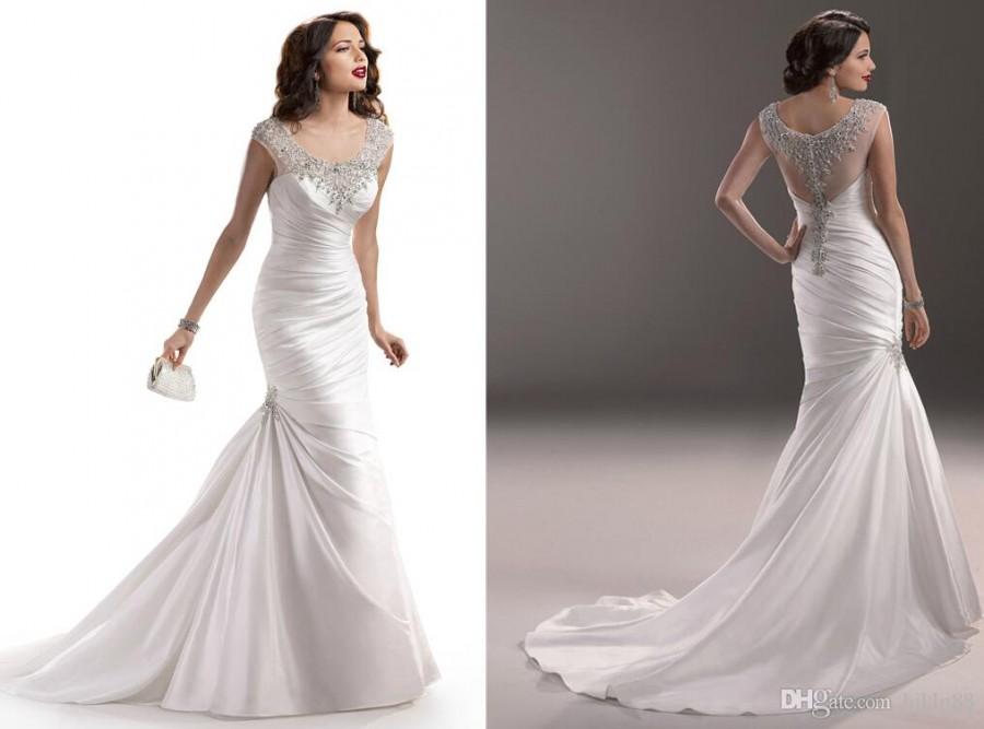 Hochzeit - 2015 New Arrival Satin Mermaid Backless Wedding Dresses Beaded Crystal Wedding Dress Bridal Gowns Online with $136.13/Piece on Hjklp88's Store 