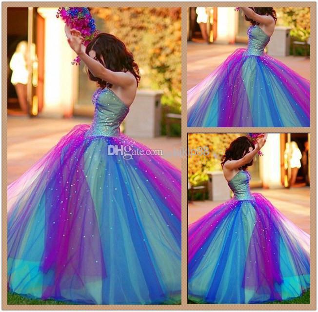 Mariage - 2014 Dreamlike Rainbow Prom Dress Ball Gown Strapless Beadwork Corset Prom Dresses Colorful Crystal Evening Dresses Rainbow Wedding Dresses Online with $108.85/Piece on Hjklp88's Store 