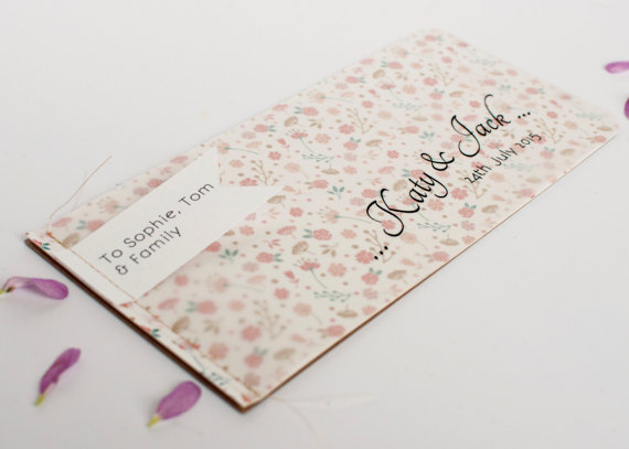 زفاف - Wedding invitation booklet - stitched coral gold floral kraft