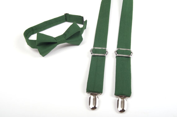 Свадьба - Hunter Green Bow Tie & Suspenders Set - Dark Green-  Baby Toddler Child Boys - wedding