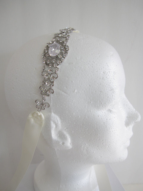 Mariage - Crystal Bridal Headband,wedding headpiece,bridal hair accessories,wedding headband,rhinestone ribbon headband,wedding dress sash,bridal belt